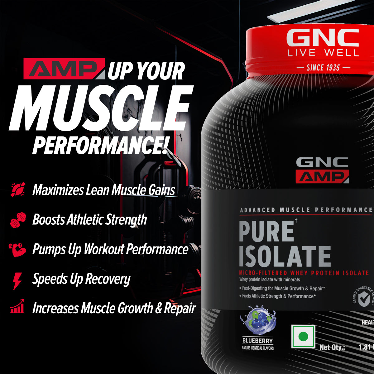 GNC AMP Pure Isolate (Low/Zero Carb)  Advanced Muscle Building To Amplify Muscle Performance